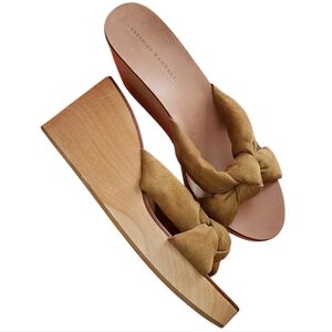Loeffler Randall Sienna Taylor Suede Wedge Wood Sandals Size 10 Narrow